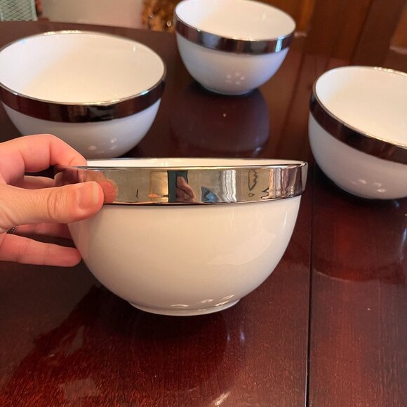 2 Beekman Home white bowls with silver rim - Picture 7 of 15